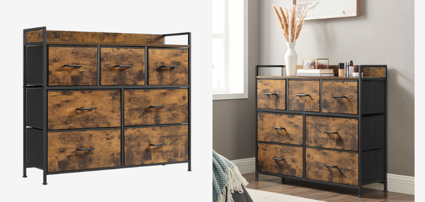 Songmics Kommode für 53€ - im Industriedesign, 7 Schubladen, Metallgriffe