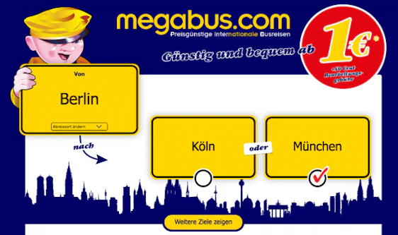 Günstige Tickets bei Megabus - Hin- und Rückfahrt ab 2,50€