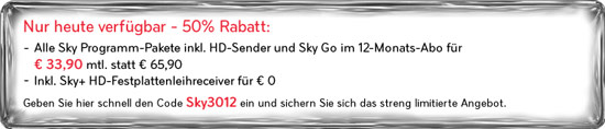 Sky Cyber Monday Angebot - 33,90€ monatlich für Sky komplett + HD, 28,90€ für 2 Pakete + HD