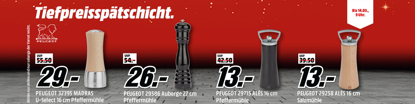 Tiefpreisspätschicht bei Media Markt - Günstige Peugeot-Gewürzmühlen