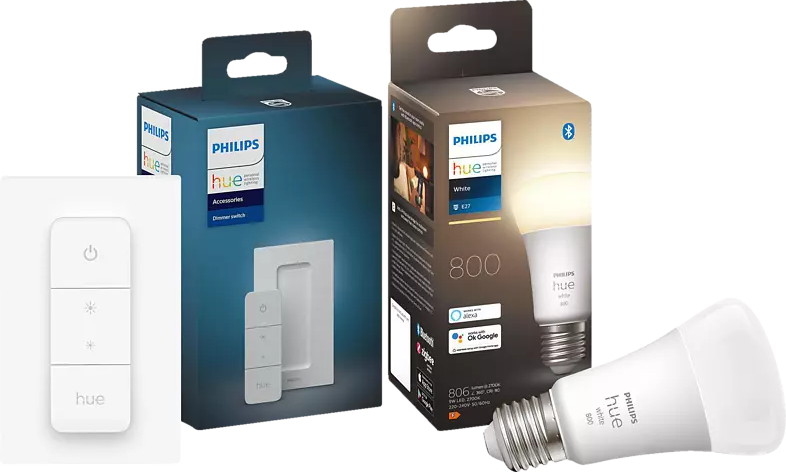 Philips Hue White E27 Bluetooth-Birne + Dimmschalter ab 17€ – kompatibel mit Amazon Alexa &amp; Apple HomeKit