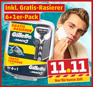 Gilette Mach 3 Rasierer mit 7+1 Klingen für 11,11€