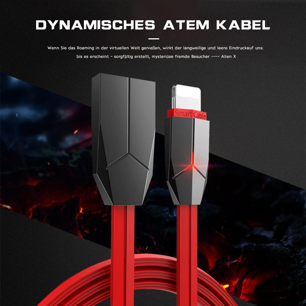50% SPAREN, iPhone Kabel, ASMOTIM 1.8 M Lightning auf USB Ladekabel Ladegerät mit LED für iPhone, iPad
