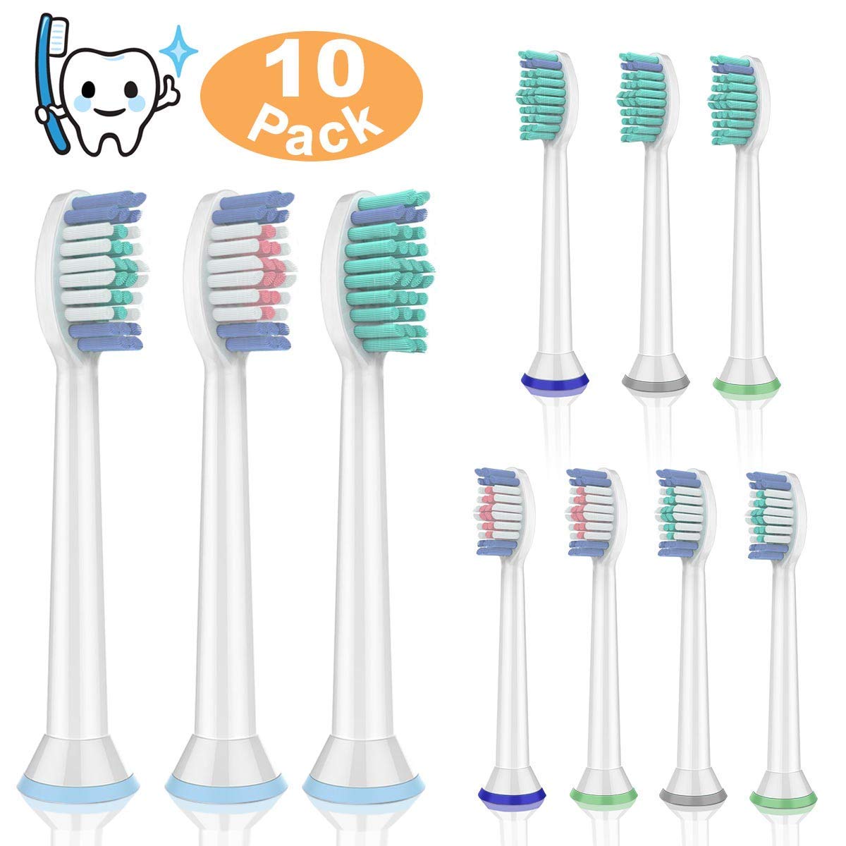 10er Pack Aufsätze für Philips Sonicare Zahnbürstenaufsatz 