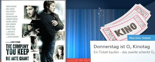 O2 Kinotag - 2 Tickets zum Preis von einem - The Company You Keep zum halben Preis gucken
