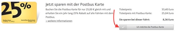 Postbus Rabattkarte - 25% sparen bei allen Fahrten mit dem Postbus