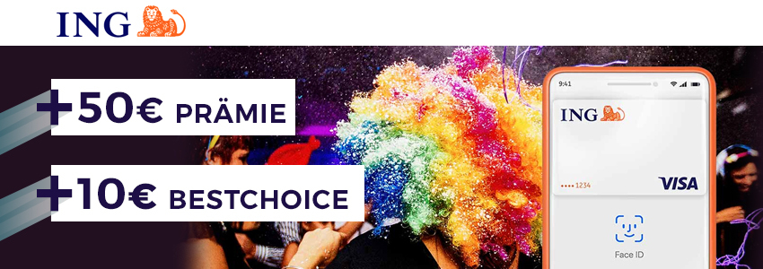 Letzte Chance! ING Girokonto mit 50€ Prämie + 10€ BestChoice Gutschein 💸 Kostenloses Girokonto mit Visa Debitkarte