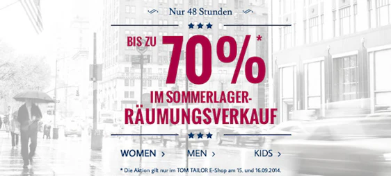 70% Sale bei Tom Tailor - nur bis zum 16.09.