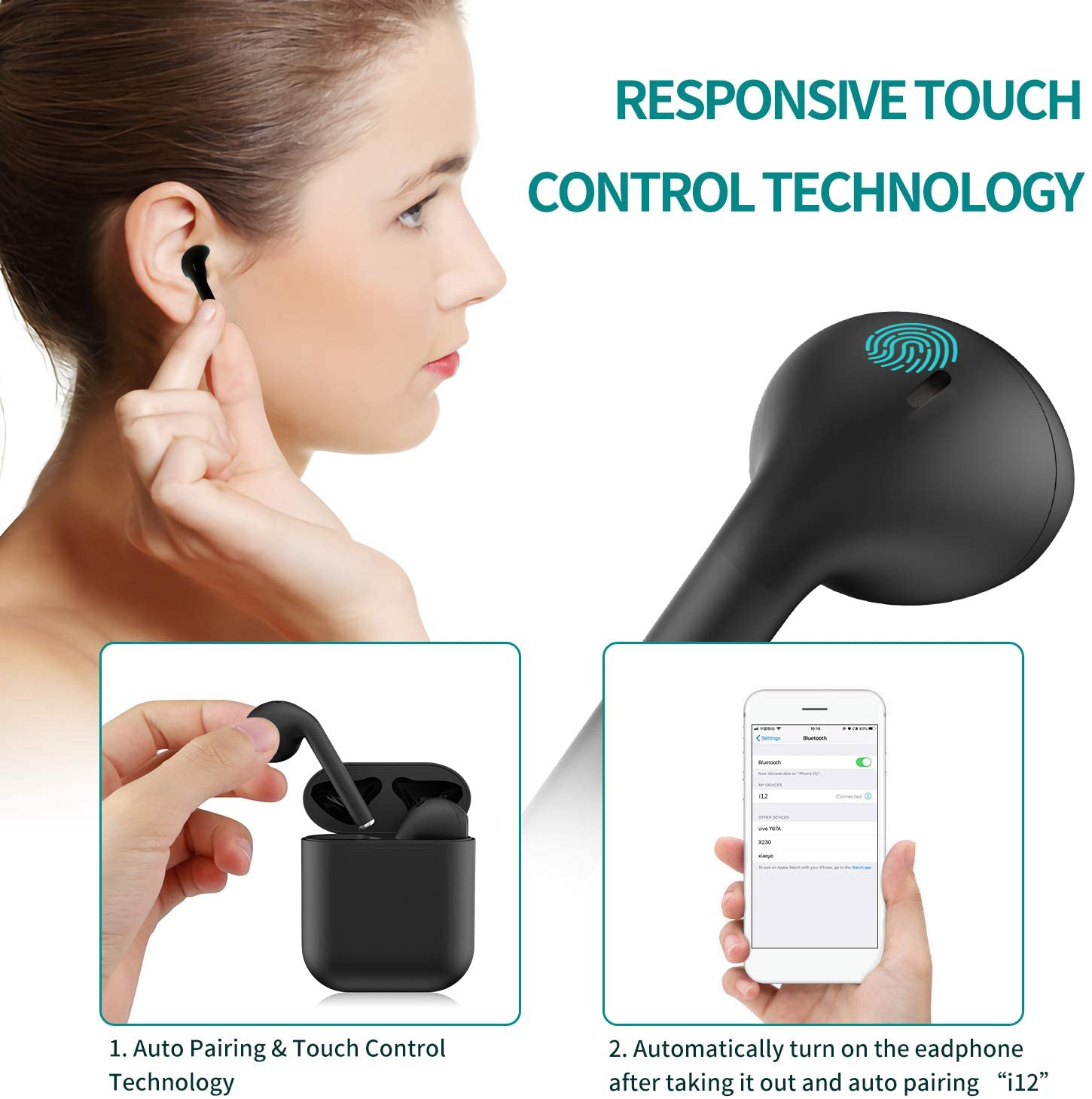 Bluetooth 5.0 Kopfhörer TWS In Ear Kabellos Mikrofon