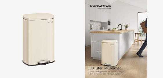 Songmics Mülleimer für 50€ - Küchenabfallbehälter, 50 Liter, sandbeige, robustes Stahl