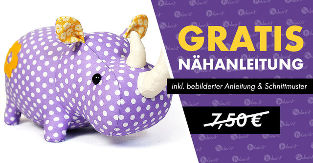 Gratis Nähanleitung und Schnittmuster für ein Stofftier-Nashorn