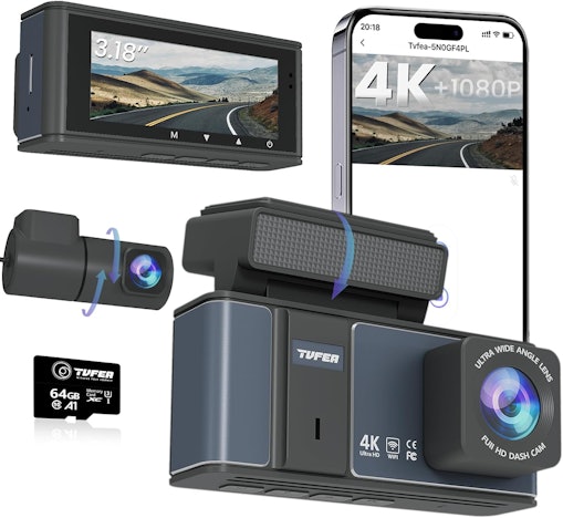 Dashcam Auto Vorne Hinten 4K+1080P mit 3.18 Zoll IPS-Bildschirm