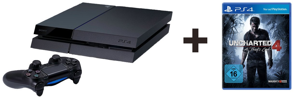 PlayStation 4 Konsole (500GB, schwarz) [CUH-1216A] + Uncharted 4: A Thief’s End für 270€
