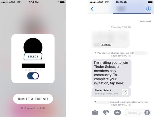 Tinder-Select-Einladung