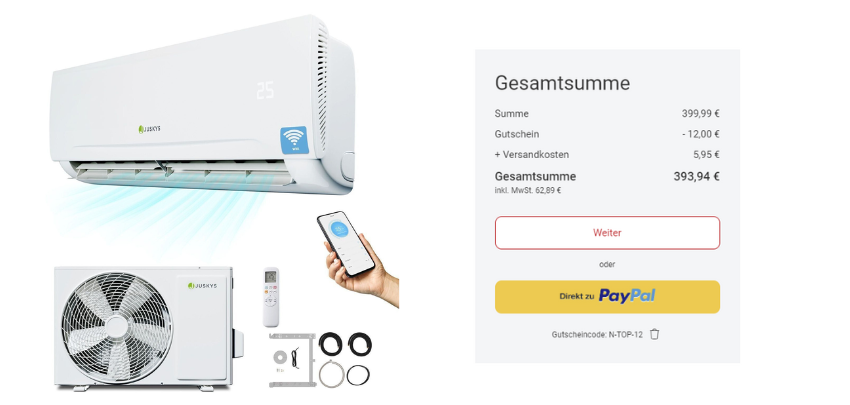 Juskys Split Klimaanlage für 394€ – Smart Home, Energiesparend, Leise Betriebslautstärke
