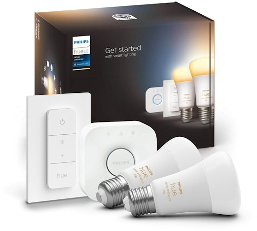 Philips Hue White Ambience Starterset für 76€ - Smartes Beleuchtungsset mit 2x E27/8W Birnen, Bridge und Dimmschalter