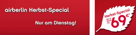 airberlin-Aktion am Dienstag - Hin- und Rückflug innerhalb Europas für 69€ (Update)