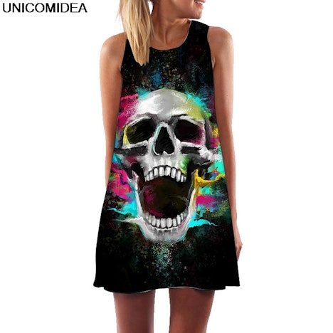 Colorful Skull Head Howling 3D Women Dress
