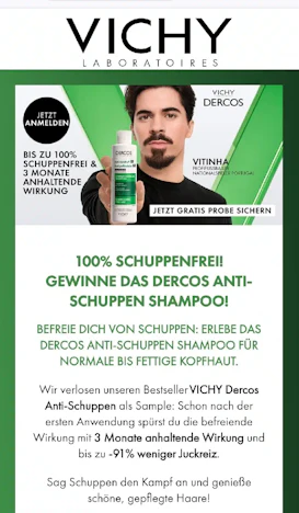 VICHY Dercos Anti-Schuppen Shampoo Probe gratis (Gewinnspiel)! 🌹😊