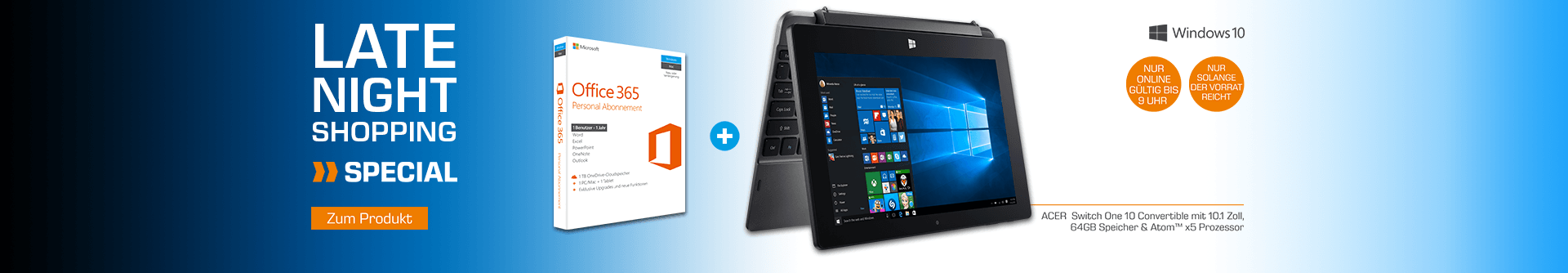 Acer Switch One 10 (SW1-011-11AN) + Office 365 für 222€ - 10,1" Windows-Tablet mit Touch-Display und 4 GB RAM