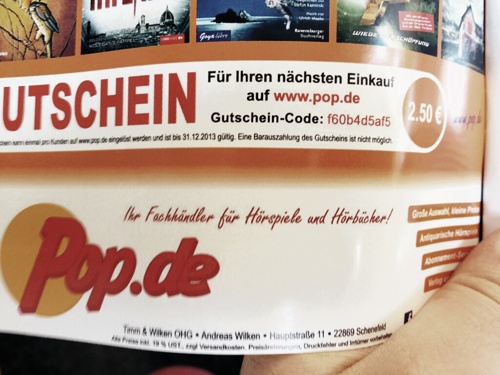 Gutscheincode für www.Pop.de Hörspiele/Hörbücher