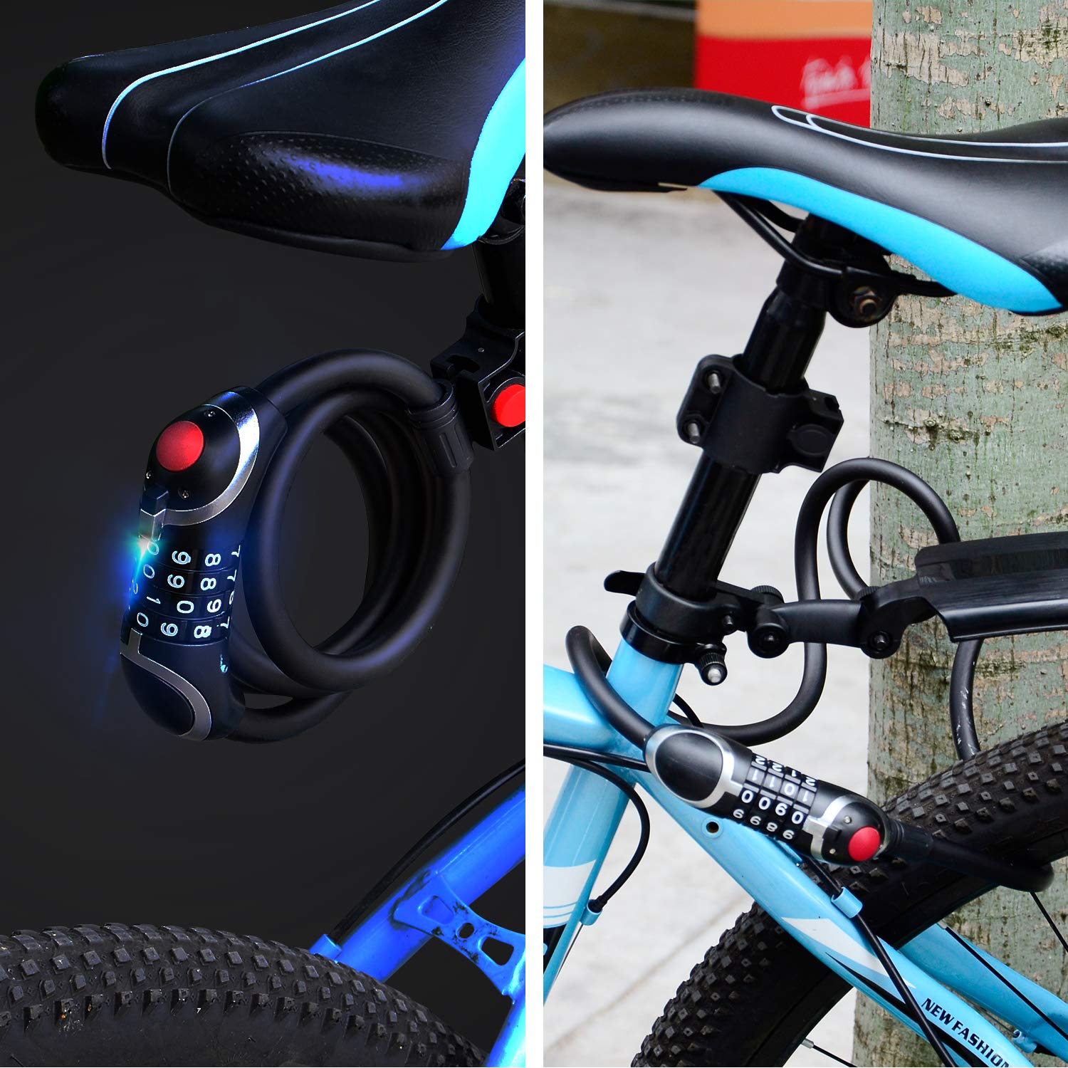 Anti-Diebstahl Sicherheitschloss mit LED Nachtlicht(4-stellig Zahlen 150cm/12mm)