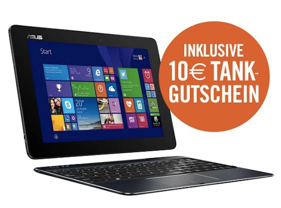 Asus Transformer Book T100CHI-FG003P - Convertible mit Quadcore-Prozessor und 64GB Speicher für 249€ +10€ Tankgutschein