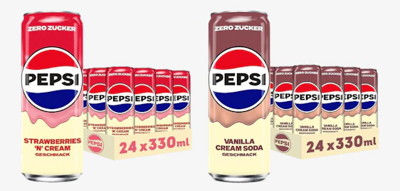 🍓🍦 24x 0,33l Pepsi Zero Strawberry 'n' Cream | Vanilla Cream Soda für 18€