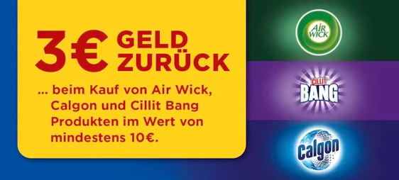🔥 3€ Cashback auf Air Wick, Calgon & Cillit Bang an 10 Euro sichern!