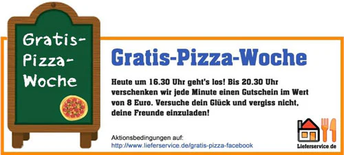 Am 01. - 05. Oktober von 16:30-20:30 Uhr jede Minute ein 8€ Gutschein ohne MBW von Lieferservice.de