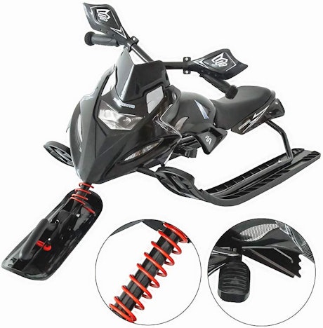 Hengda Lenkschlitten mit Bremse Schlitten Kinderschlitten mit Lenkrad Und Automatischer Zugseil Rodel für Kinder, Maximale Belastung 60kg Schwarz