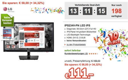LG IPS234V-PN für 111€ - 23" IPS-Monitor