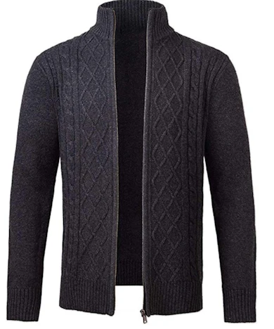 Herren Strickjacke mit Reißverschluss Cardigan Grobstrick mit Stehkragen in 5 Farben
