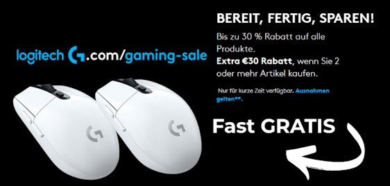 Noch gültig 👾 Logitech: 30€ Rabatt ab 2 Artikeln » z.B. 2x Kabellose Gaming-Maus G305 für 44€ (statt: 82€)