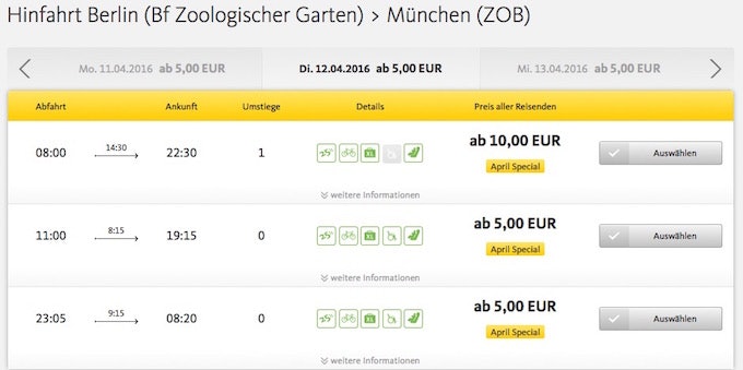 Postbus April-Tickets Angebote