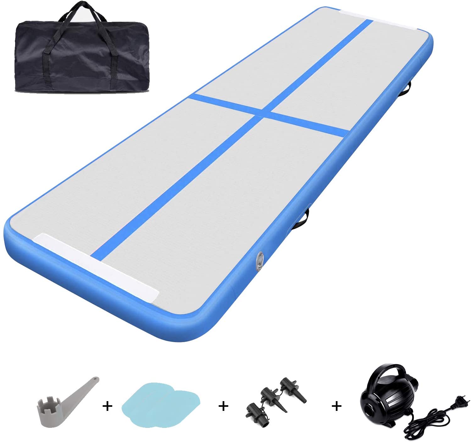 Hengda 3/4/5/6M Aufblasbare Gymnastik Matte Länge mit Luftpumpe, Blau/Rosa/Hellblau