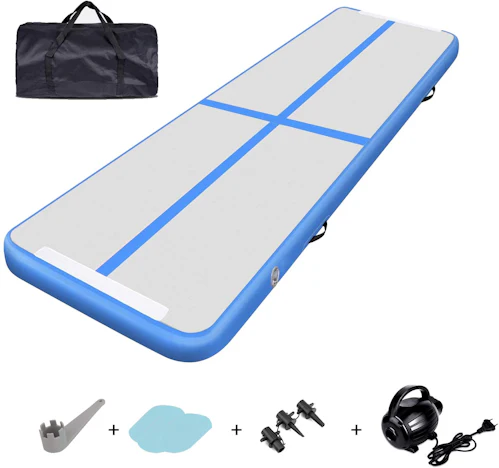 Hengda 3/4/5/6M Aufblasbare Gymnastik Matte Länge mit Luftpumpe, Blau/Rosa/Hellblau