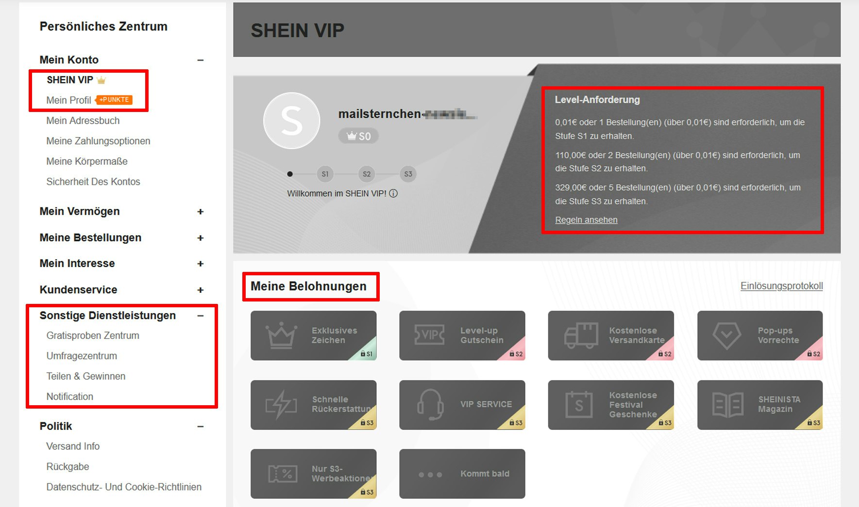 SHEIN VIP Vorteile