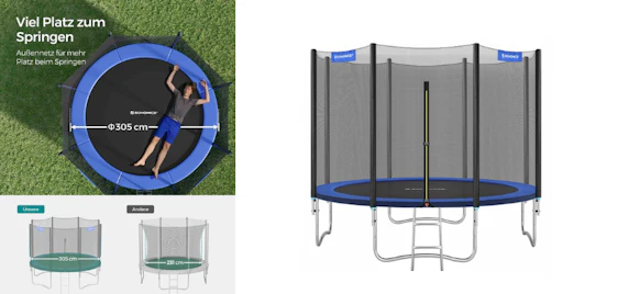 Songmics Trampolin für 170€ - mit Sicherheitsnetz, inkl. Leiter