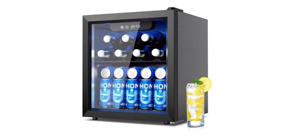 Euhomy Getränkekühlschrank für 94€ - mit LED-Beleuchtung, 55 Dosen Platz, leise