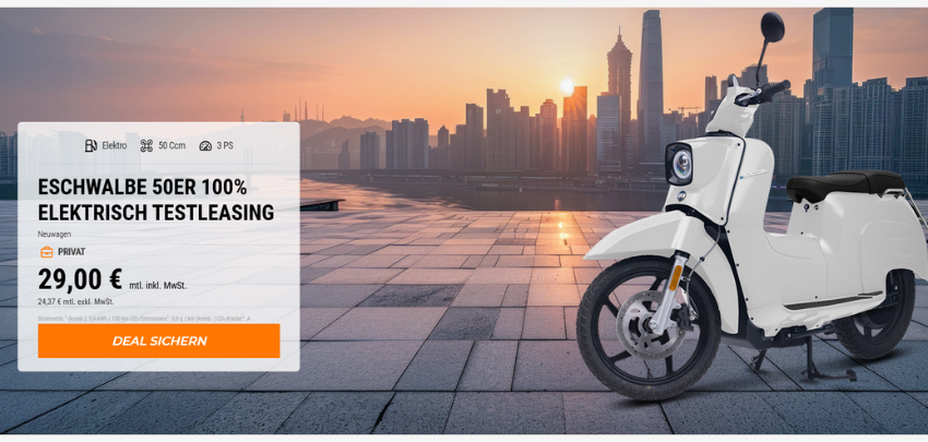 Leasingfaktor 0,36 🛵 eSchwalbe 50er (3 PS) für 29€ im Monat + 159€ Bereitstellung für 24 Monate und 2.500km/Jahr