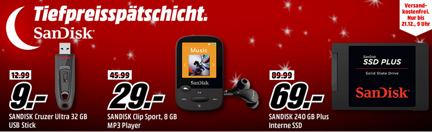 Sandisk Tiefpreisspätschicht bei Media Markt - z. B. Sandisk Ultra USB-Stick 256 GB für 59€