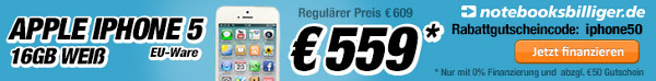 Apple iPhone 5 16GB weiß für 559€ durch 0%-Finanzierung