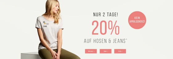 20% Rabatt auf Hosen und Jeans bei Tom Tailor