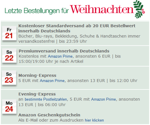 Bis 23:59 Uhr bei Amazon bestellen und die Lieferung kommt pünktlich bis Weihnachten *UPDATE*