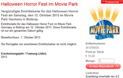 Für 19€ in den Movie Park am 12. Oktober - Halloween Special