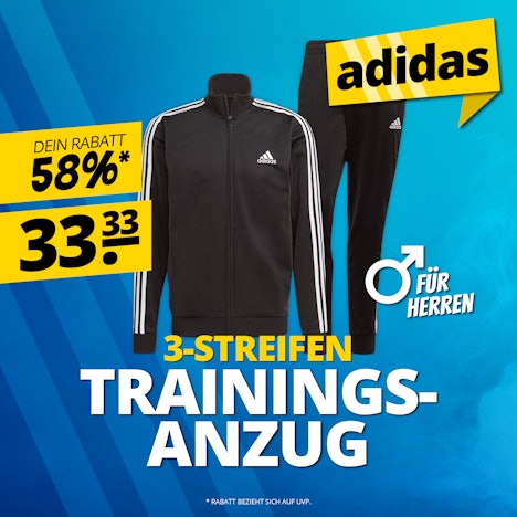adidas Primegreen Essentials für 33,33 zzgl. Versand - 3-Streifen-Traingsanzug für Herren