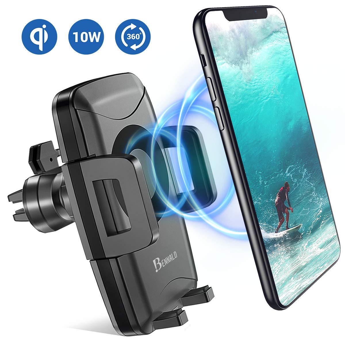 Wireless Charger Handyhalterung Auto Induktiv Lüftung Qi Ladegerät 10W Quick Charger 