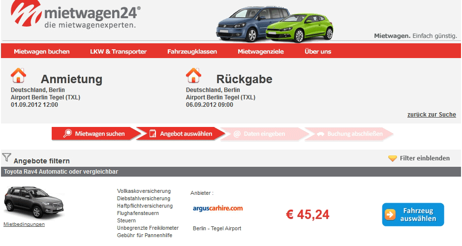 5 Tage Mietwagen in Berlin, Düsseldorf und Stuttgart für 45,24 €