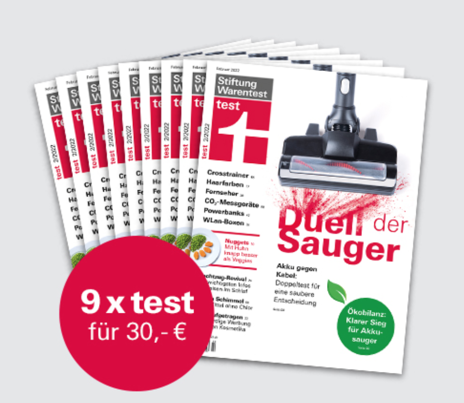 9 x Magazin "test" (Stiftung Warentest) für 30€ – 9 Print- &amp; Digital-Ausgaben + test-Jahrbuch, Archiv-CD &amp; Notizbuch gratis